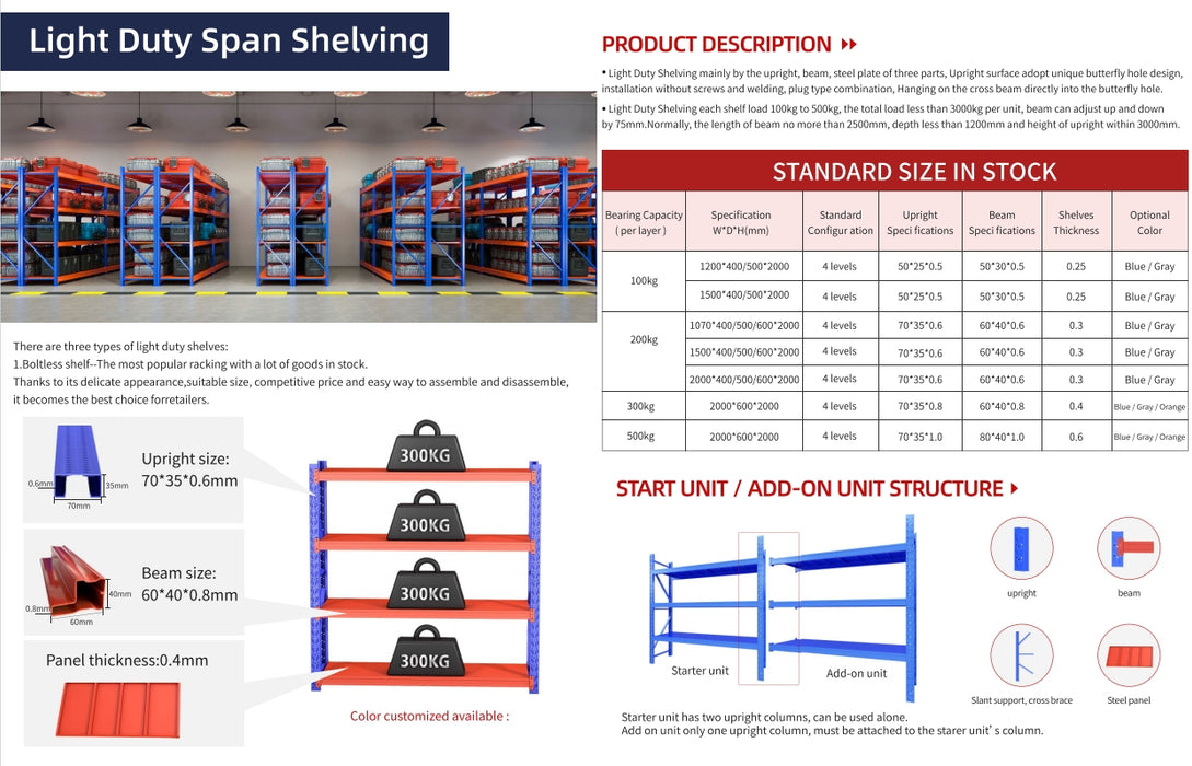 Heavy rack storage shelves 200KG/300KG/500KG