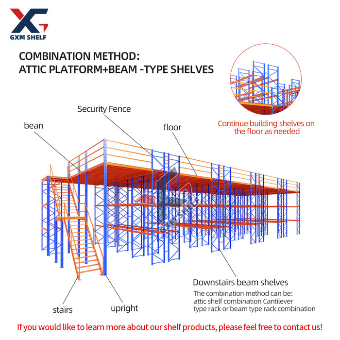 attic platform warehouse attic platform mezzanine floor steel racking storage shelves industrial heavy duty pallet racking system